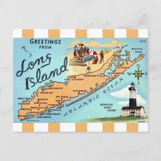 Vintage Long Island gestreifte Postkarte (Vorderseite)