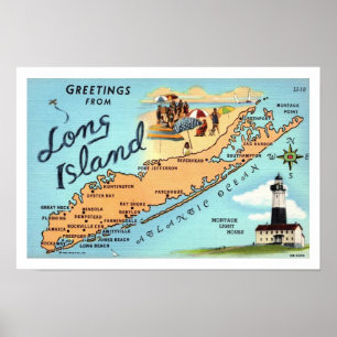 Vintage Long Island Karte 30x45 cm Druck Poster