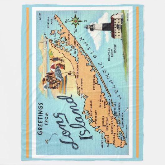 Vintage Long Island Karte Fleecedecke (Vorderseite)