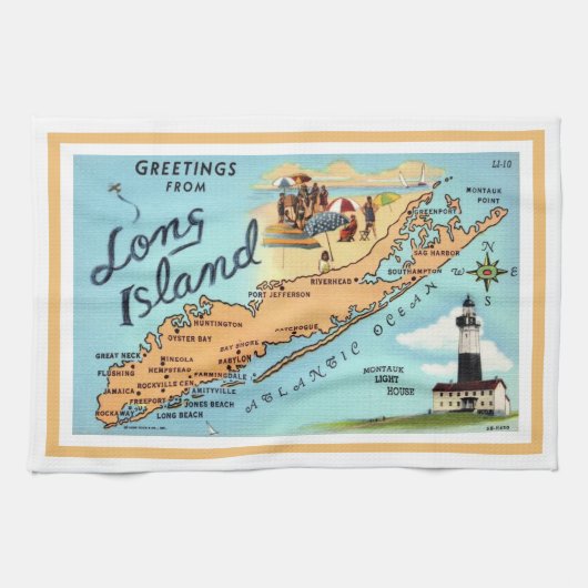 Vintage Long Island-Karte mit Rahmen Geschirrtuch (Horizontal)