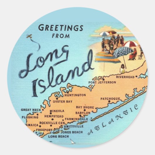 Vintage Long Island Karte Runder Aufkleber (Vorderseite)