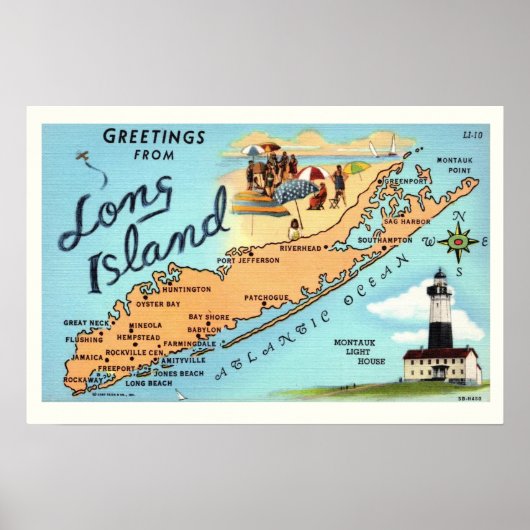 Vintage Long Island-Kartenposter Druck Poster (Vorne)