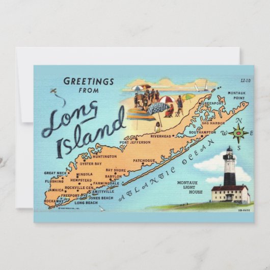 Vintage Long Island Map 5x7 Big Postcard Dankeskarte (Vorderseite)
