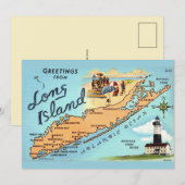 Vintage Long Island Map 5x7 Big Postcard Dankeskarte (Vorne/Hinten)