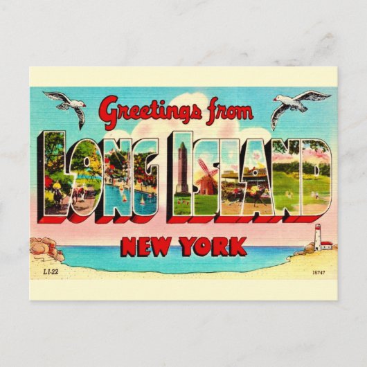 Vintage Long Island Postkarte (Vorderseite)