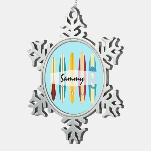 Vintage Longboards Schneeflocken Zinn-Ornament (Rechts)