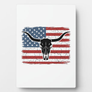 Vintage-Longhorn-Schädel-Amerikanische-Flagge-Vekt Fotoplatte