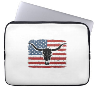 Vintage-Longhorn-Schädel-Amerikanische-Flagge-Vekt Laptopschutzhülle