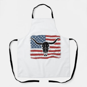 Vintage-Longhorn-Schädel-Amerikanische-Flagge-Vekt Schürze