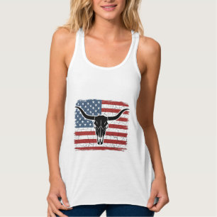 Vintage-Longhorn-Schädel-Amerikanische-Flagge-Vekt Tank Top