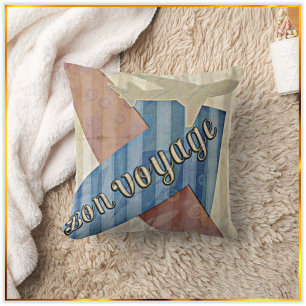 Vintage-Look Beige Rot & Blau Abstracte Bon Voyage Kissen