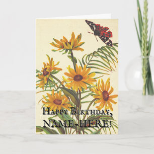 Vintage Look Blumen, Motten-Insekt Geburtstagskart Karte