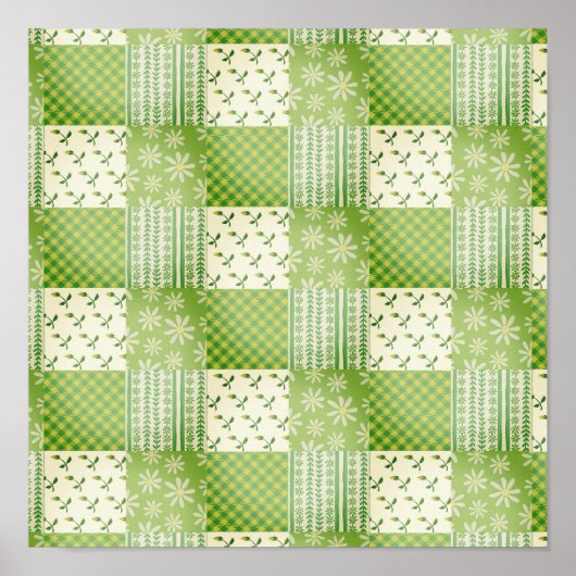 Vintage Look Green and Ecru Patchwork  Poster (Vorne)