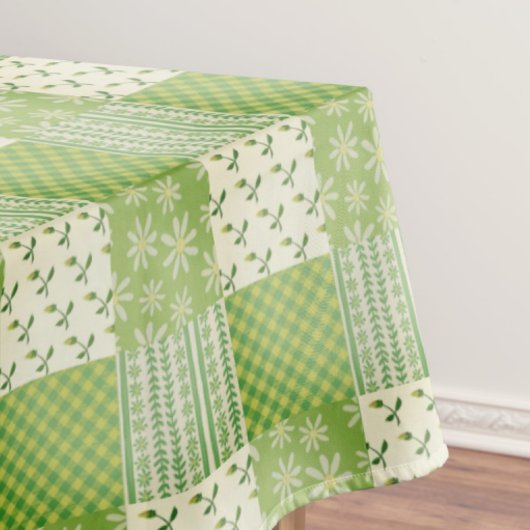 Vintage Look Green Yellow Ecru Patchwork  Tischdecke