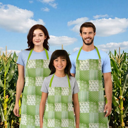 Vintage-Look Grün Gelb Ecru Patchwork  Schürze