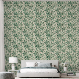 Vintage-Look Grün Toile und grüne Rosen  Tapete