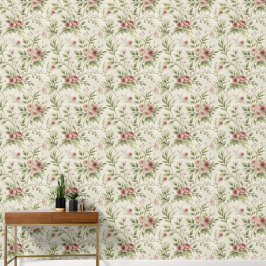Vintage-Look Grün Toile und Rosen  Tapete