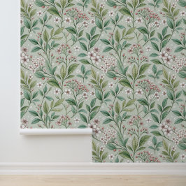 Vintage-Look Grün Toile und weiße Blumen Tapete
