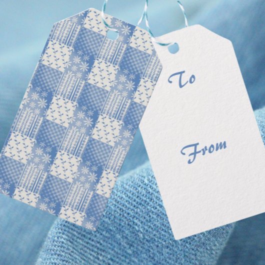 Vintage-Look Jeansblau Cremeweiß Patchwork Geschenkanhänger