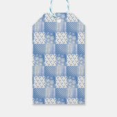 Vintage-Look Jeansblau Cremeweiß Patchwork Geschenkanhänger (Vorderseite)