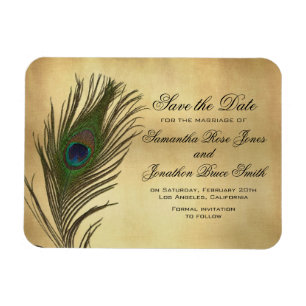 Vintage-Look Pfauenfeder Elegant Save the Date Magnet