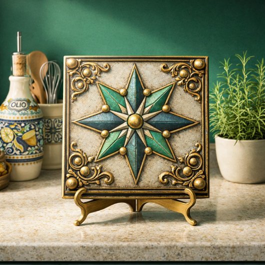 Vintage-Look Smaragdgrün & Gold  Stern  Fliese