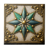 Vintage-Look Smaragdgrün & Gold  Stern  Fliese (Vorderseite)