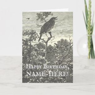 Vintage Look Vogel im Baum Geburtstagskarte Karte