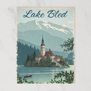 Vintage-Lookender Blick auf die Inselkirche am Ble Postkarte