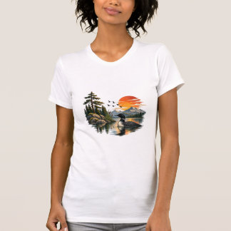 Vintage Loon Lake Berg Sonnenuntergang Wildlife Na T-Shirt