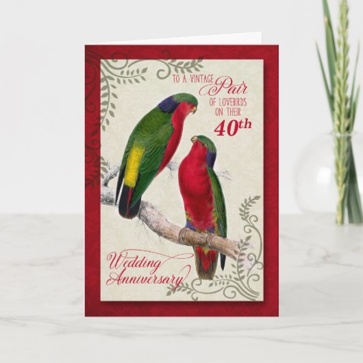 Vintage Lorikeet Parrots zum 40. Hochzeitstag Karte (Vorderseite)