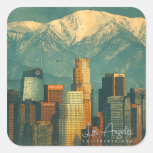 Vintage Los Angeles Aquarell Retro Kalifornien Quadratischer Aufkleber