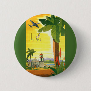 Vintage Los Angeles, Kalifornien Mission mit Palme Button