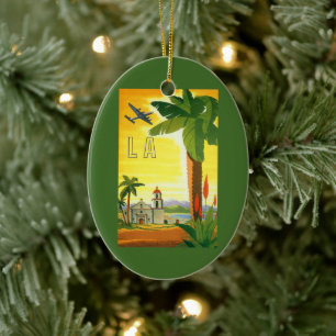 Vintage Los Angeles, Kalifornien Mission mit Palme Keramik Ornament