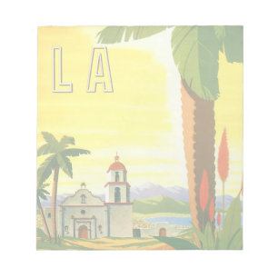 Vintage Los Angeles, Kalifornien Mission mit Palme Notizblock