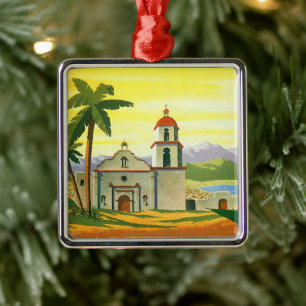 Vintage Los Angeles, Kalifornien Mission mit Palme Ornament Aus Metall