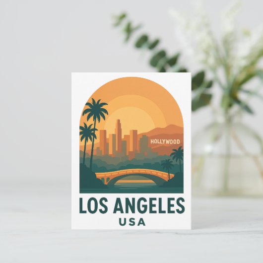 Vintage Los Angeles Travel Postcard – Retro City Postkarte (Stehend Vorderseite)