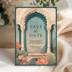 Vintage-Lotos-Blumenbogen indische Hochzeit Save The Date