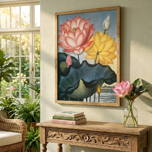 Vintage-Lotosblumen, die heilige ägyptische Bohne Poster