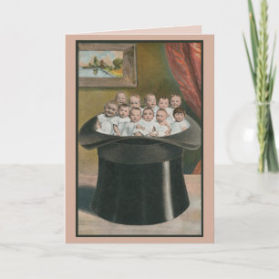 Vintage lots of babies in a high hat karte