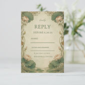 Vintage-Lotus-Botanik RSVP Karte (Stehend Vorderseite)