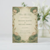 Vintage-Lotus-Botanik Save The Date (Stehend Vorderseite)