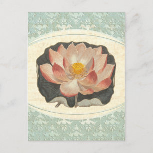 Vintage-Lotus-Damask-Elegant-Antik-Botanisch Postkarte