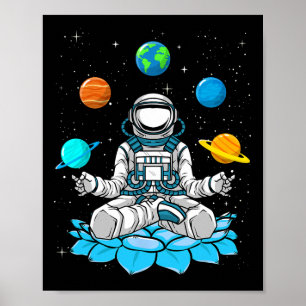 Vintage Lotus Meditation Astronaut Zen Yoga Planet Poster