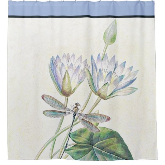 Vintage Lotus und Libelle Duschvorhang (Vorderseite)