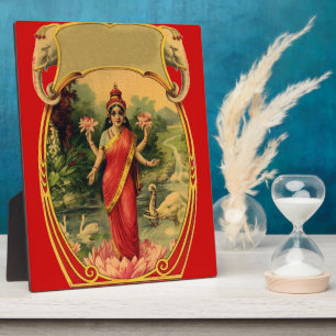 Vintage-Lotusblume Hindu-Göttin Lakshmi Fotoplatte