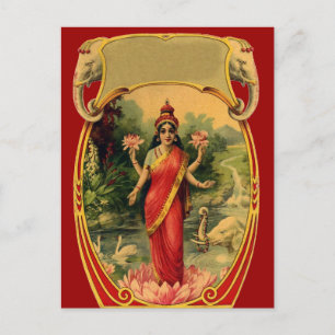 vintage Lotusblume Hindu-Göttin Lakshmi Postkarte