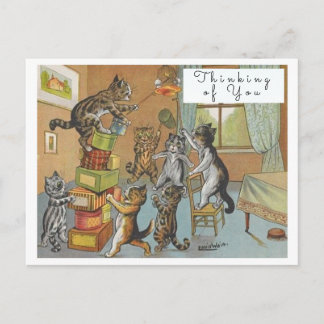 Vintage Louis Wain Funny Cats Art Thinking of You Postkarte