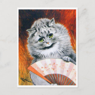 Vintage-Louis-Wain-Katze-mit-Fächer-Postkarte Postkarte