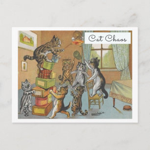 Vintage Louis Wain lustige Katzen-Cartoon-Chaos  Postkarte